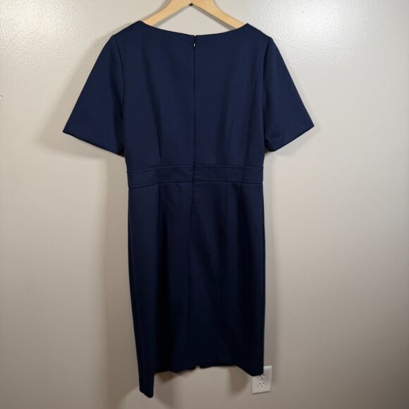Ann Taylor Jersey Sheath Dress Size 12 Navy Blue Midi Work Career Business - Picture 2 of 8